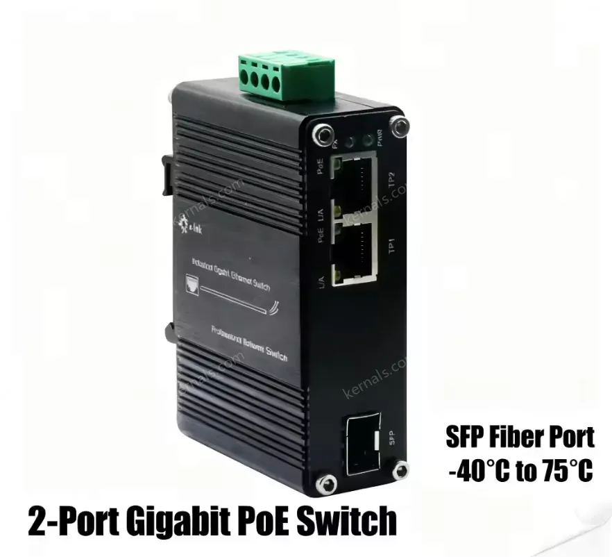 Industrial 2-Port Gigabit PoE+ Media Converter with IEEE802.3at 30W 12-48VDC Input for Harsh Environments