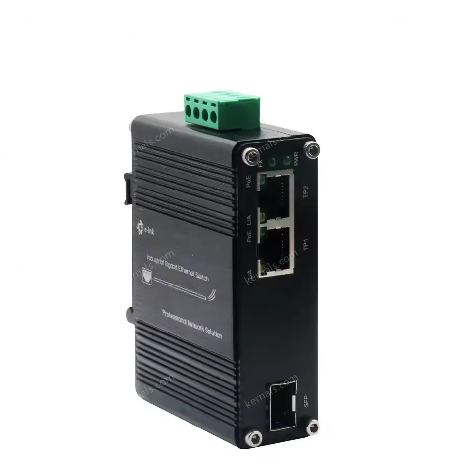 Industrial 2-Port Gigabit PoE+ Media Converter with IEEE802.3at 30W 12-48VDC Input for Harsh Environments