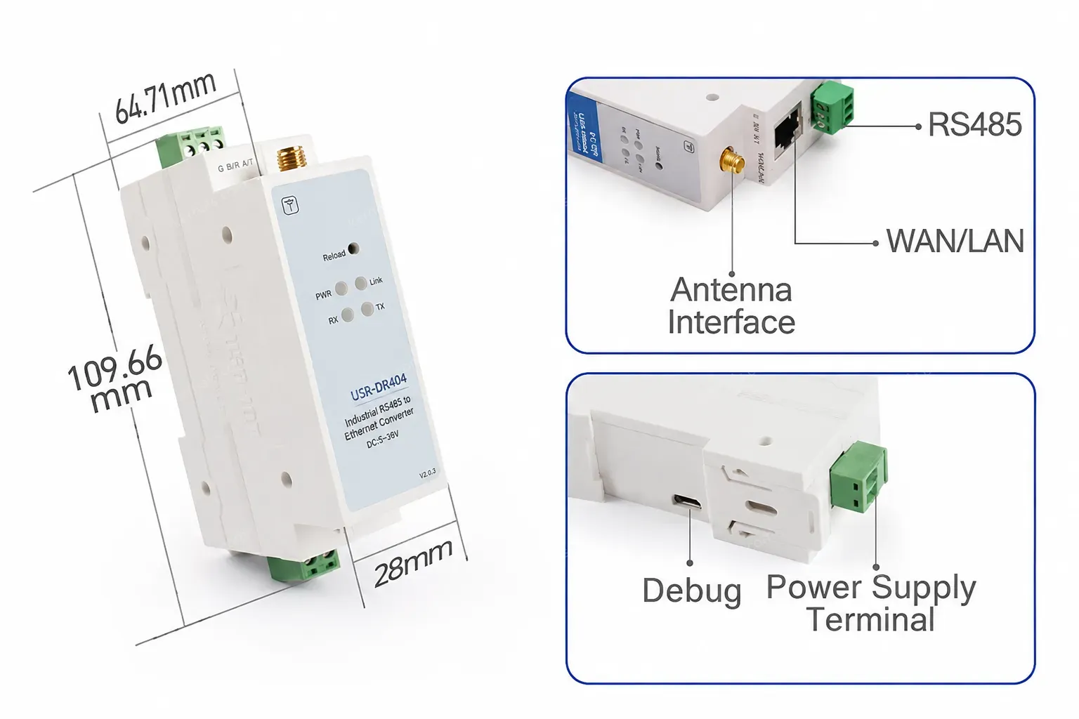 PUSR DIN-Rail RS485 to WiFi Ethernet Converter serial device server Modbus RTU to Modbus TCP with MQTT SSL/TL DR404