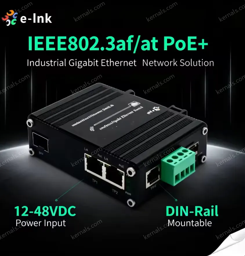 Industrial 2-Port Gigabit PoE+ Media Converter with IEEE802.3at 30W 12-48VDC Input for Harsh Environments