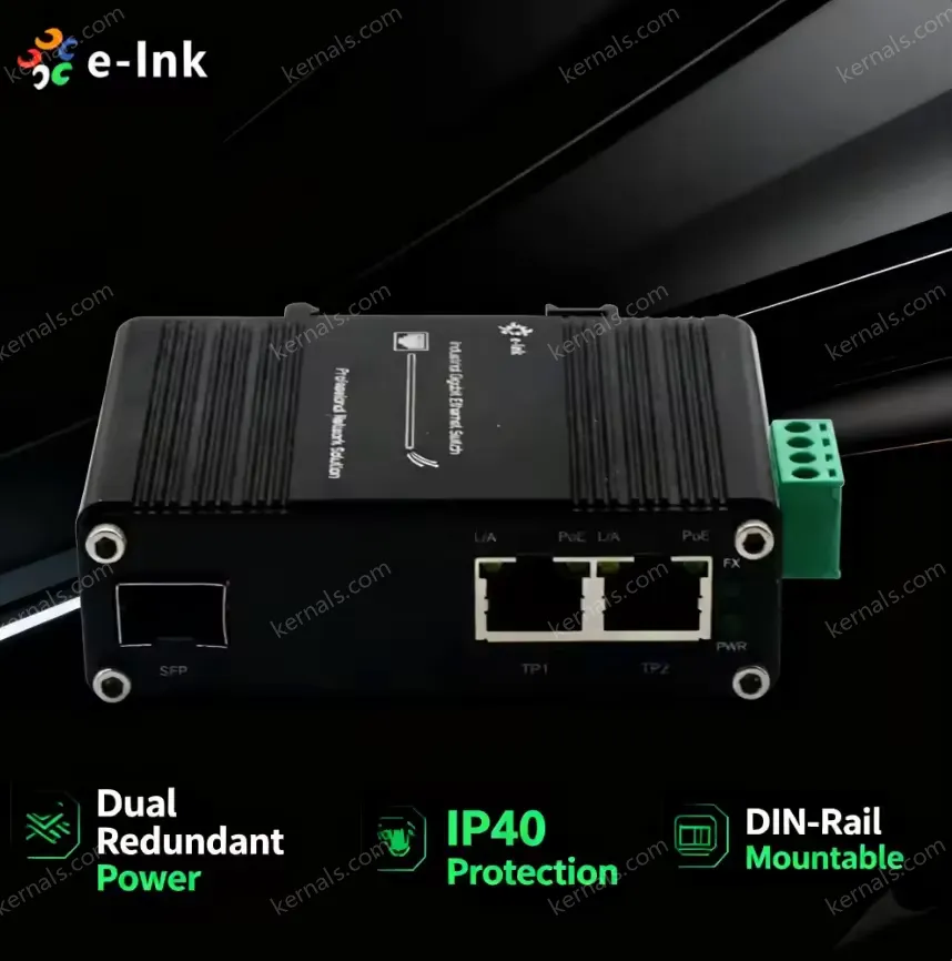 Industrial 2-Port Gigabit PoE+ Media Converter with IEEE802.3at 30W 12-48VDC Input for Harsh Environments